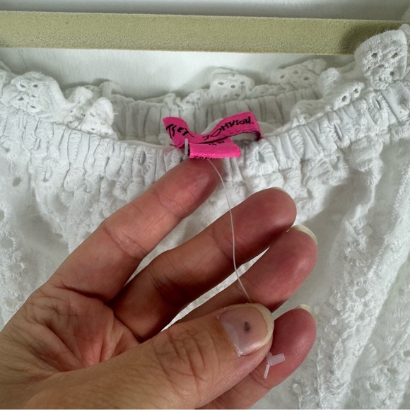 Betsey Johnson White Eyelet Dress Womens Medium Cotton Long Flowy Feminine - Picture 5 of 7